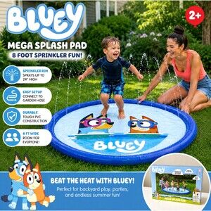 Bluey 8Ft Splash Pad Sprinkler Shallow Pool Bingo Kids Outdoor Water Play Ludo